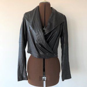 Chocolate Brown Cropped Wrap Leather Jacket